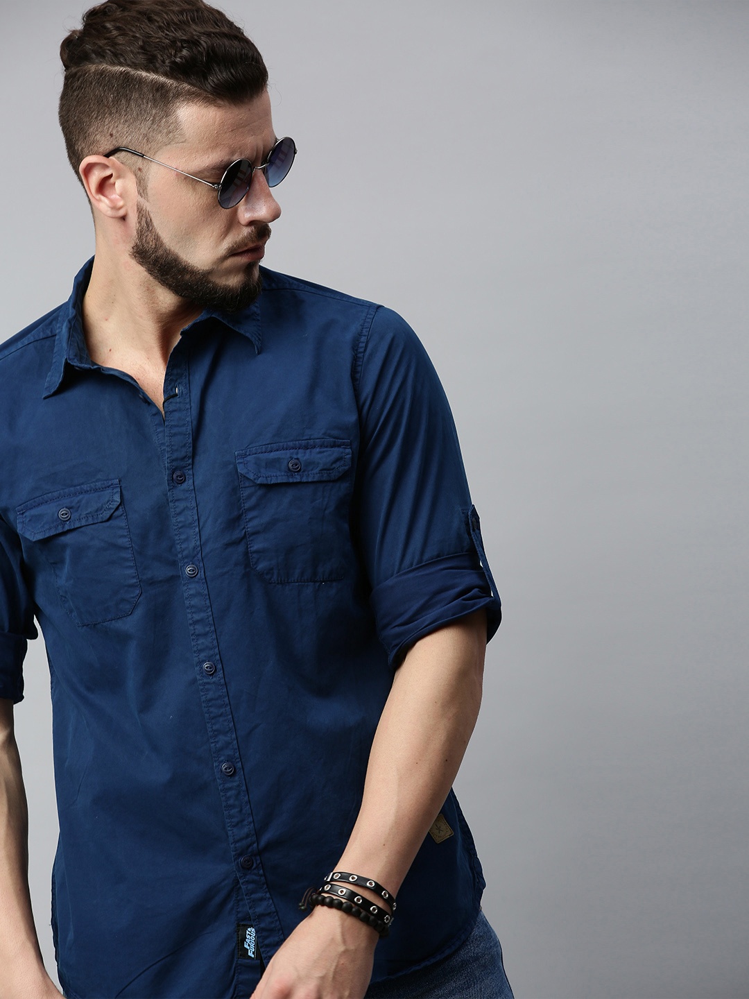 

Roadster Men Navy Blue Pure Cotton Casual Sustainable Shirt