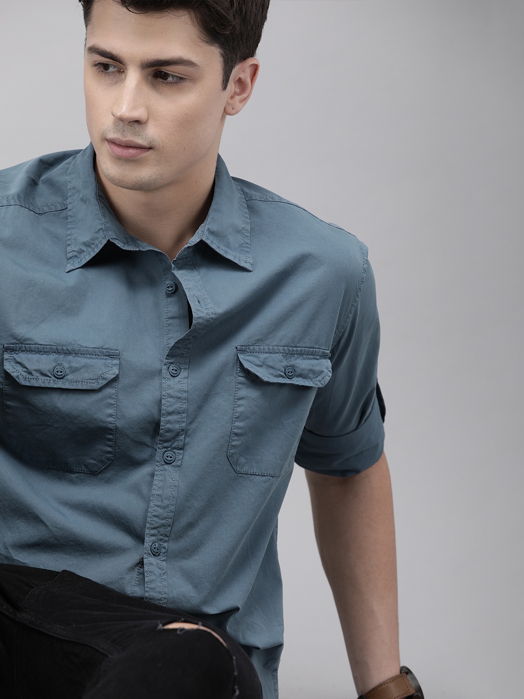 

Roadster Men Blue Pure Cotton Sustainable Casual Shirt