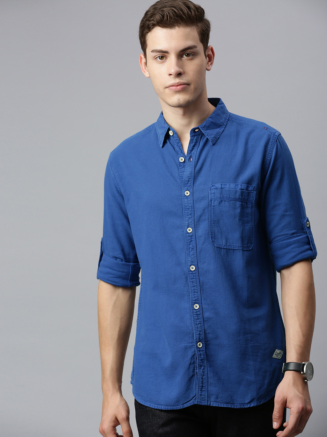 

Roadster Men Blue Regular Fit Self Design Casual Shirt