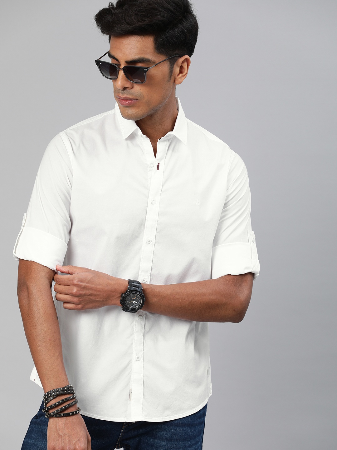 

Roadster Men White Slim Fit Solid Casual Sustainable Shirt