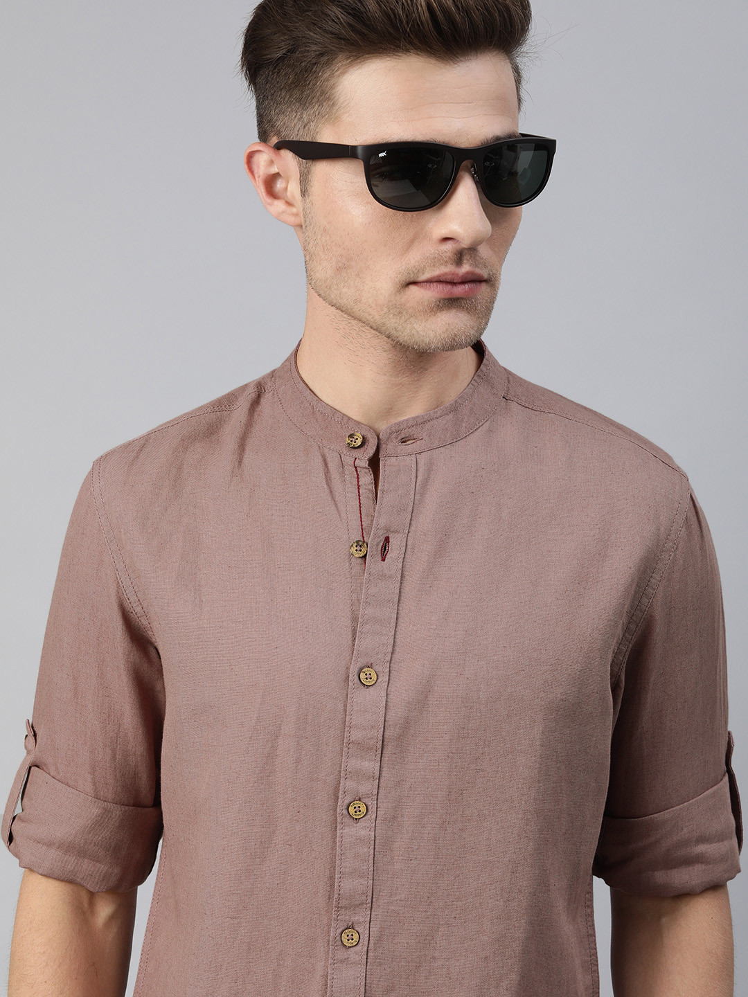 

Roadster Men Mauve Regular Fit Solid Cotton Linen Casual Shirt