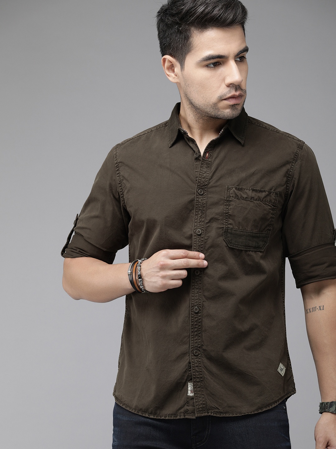 

Roadster Men Green Regular Fit Solid Casual Shirt