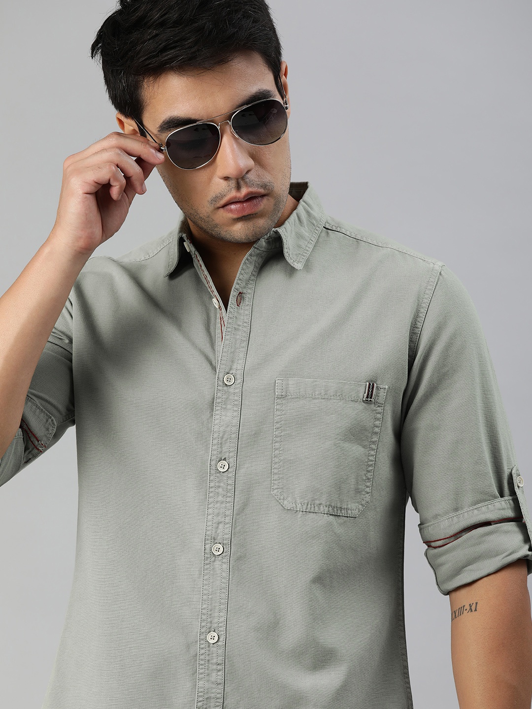 

Roadster Men Grey Pure Cotton Sustainable Casual Shirt