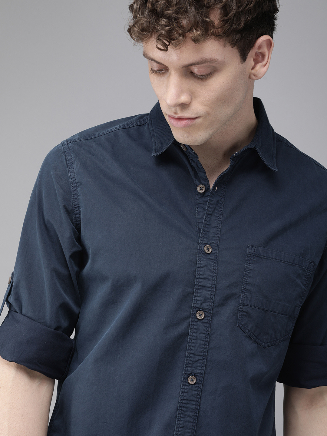 

Roadster Men Navy Blue Regular Fit Solid Casual Sustainable Shirt