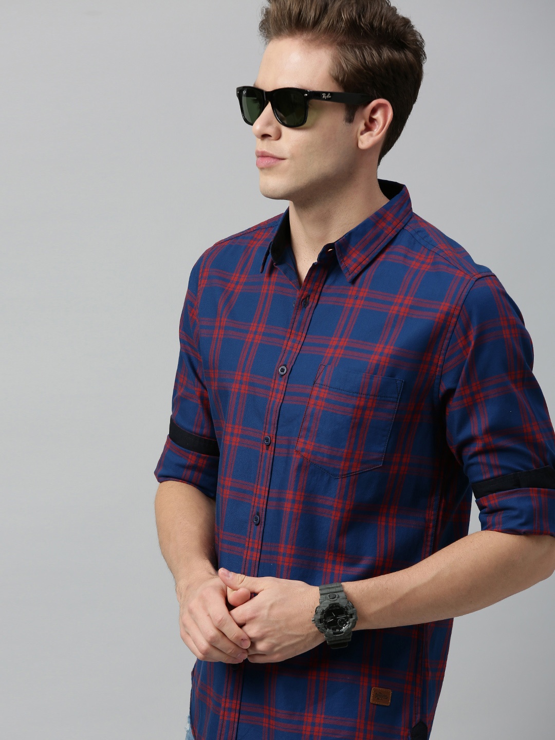 

Roadster Men Blue & Red Regular Fit Checked Sustainable Casual Shirt