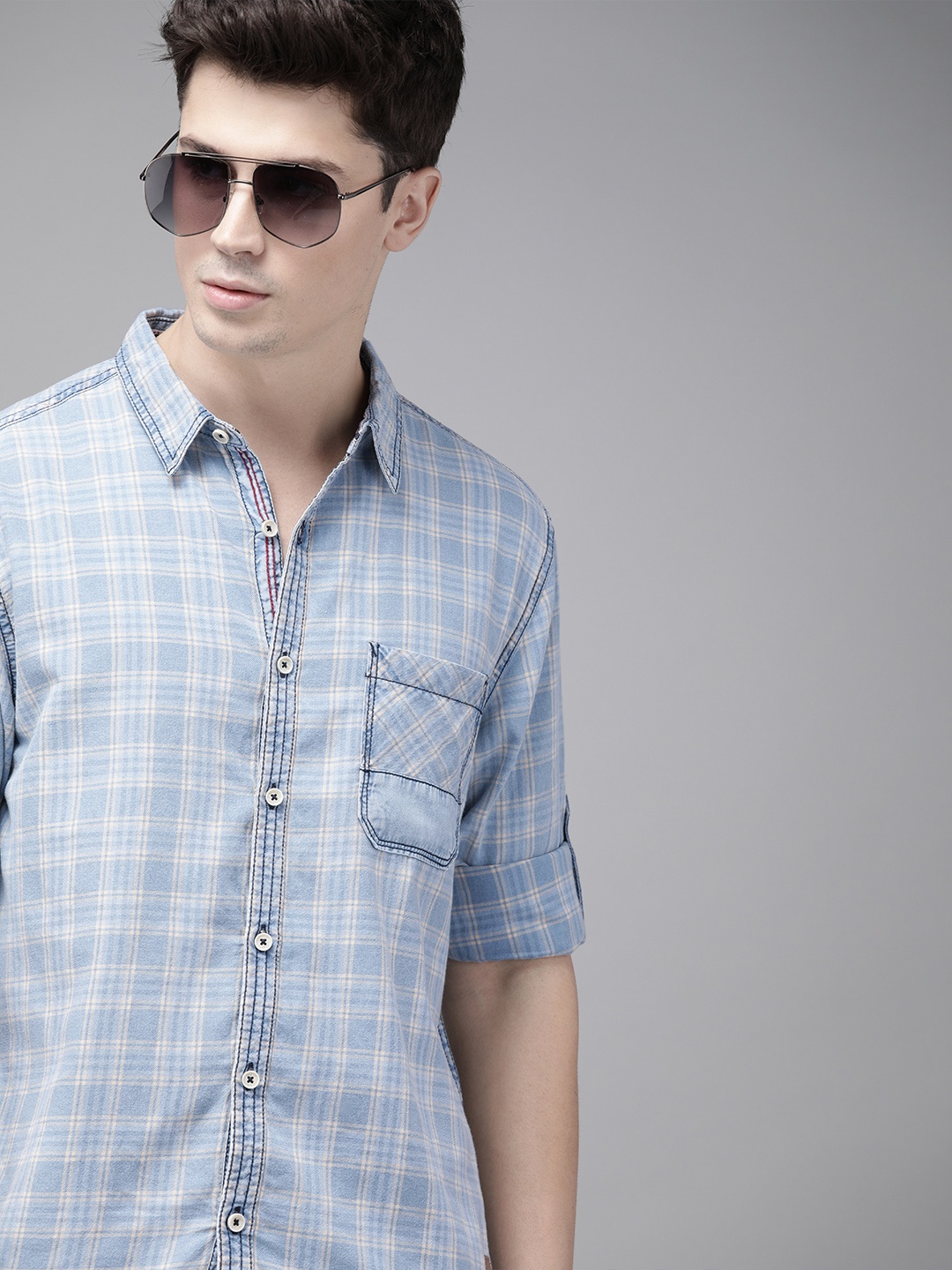 

Roadster Men Blue Regular Fit Checked Sustainable Casual Shirt
