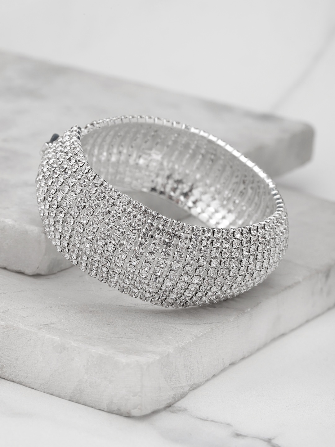 

YouBella Silver-Plated Stone-Studded Cuff Bracelet