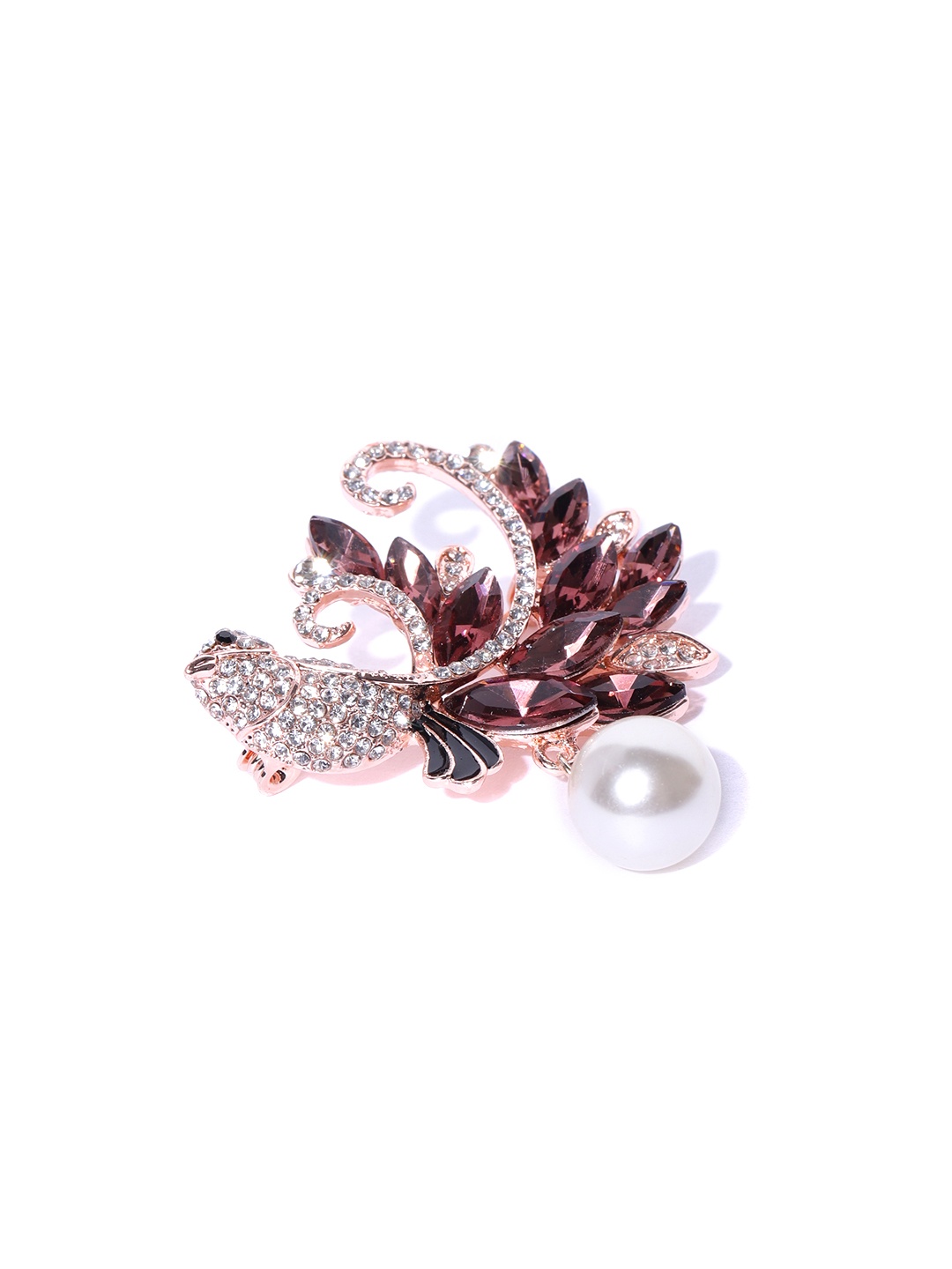 

YouBella Women Brown & Rose Gold-Toned Stone-Studded & Beaded Bird Shaped Brooch