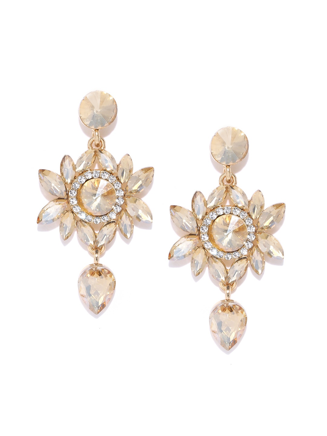 

YouBella Gold-Toned Stone-Studded Contemporary Drop Earrings