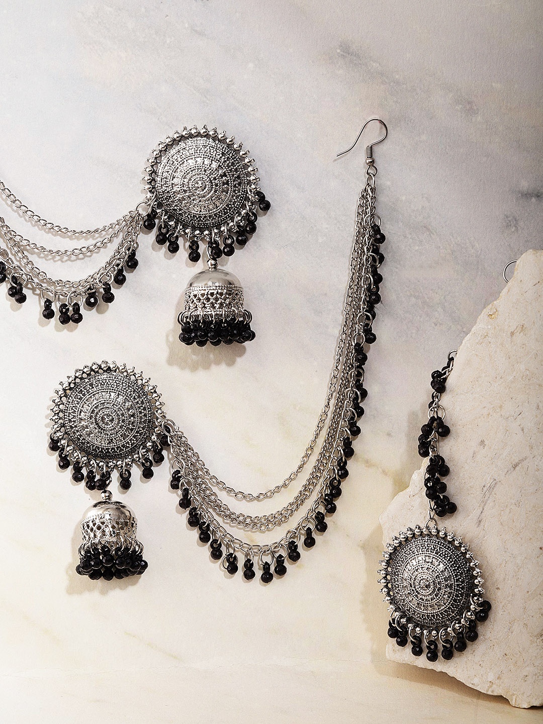 

YouBella Black Oxidised Silver-Plated Beaded Jewellery Set