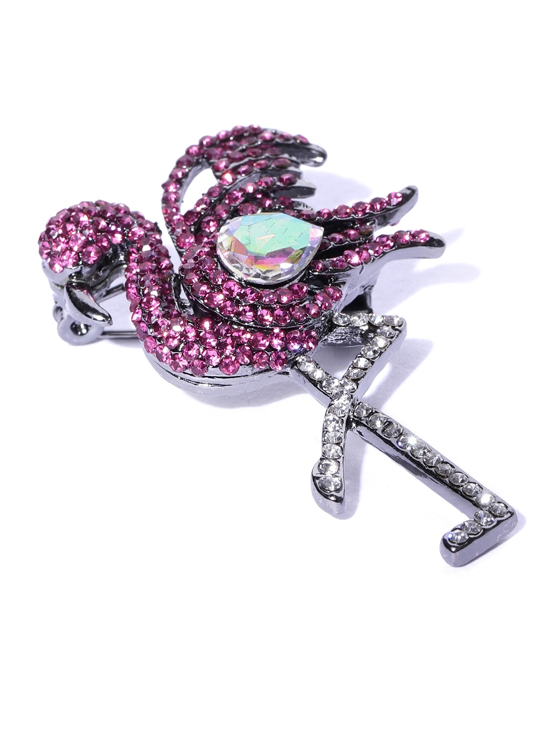 

YouBella Women Pink & Silver-Toned Stone-Studded Swan Shaped Brooch