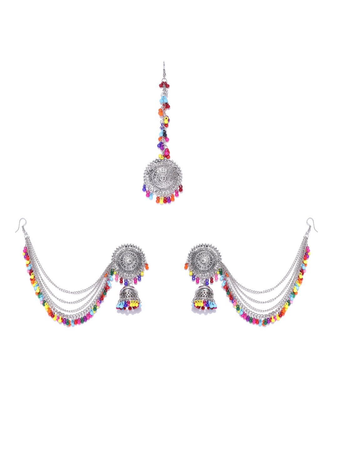 

YouBella Multi-Coloured Oxidised Silver-Plated Beaded Jewellery Set