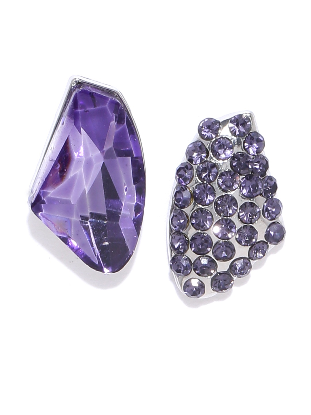 

YouBella Purple & Gunmetal-Toned Stone-Studded Mismatch Contemporary Studs