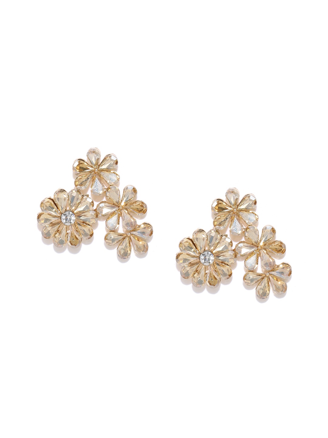 

YouBella Gold-Toned Stone-Studded Floral Drop Earrings