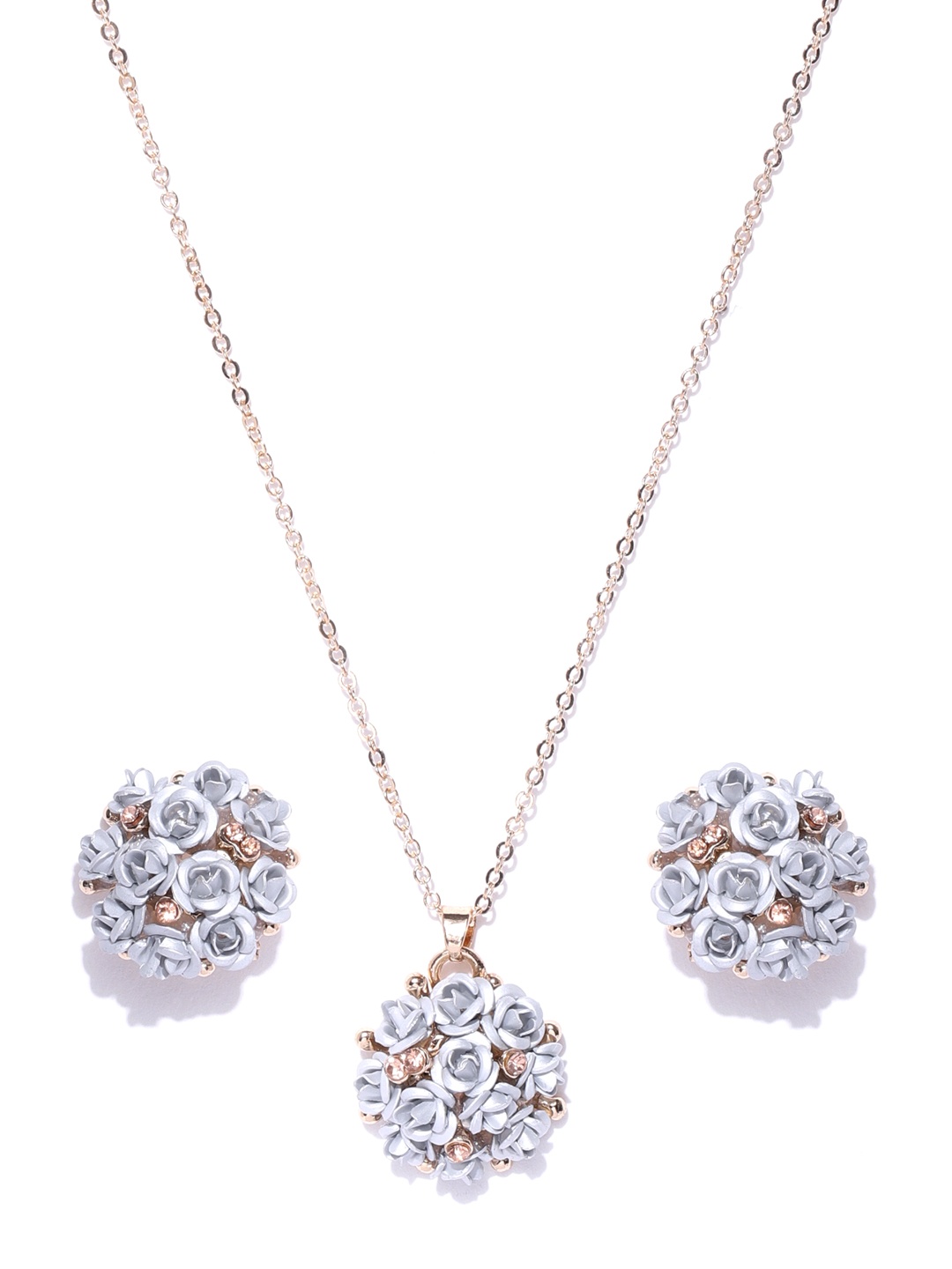 

YouBella Grey Gold-Plated Stone-Studded Floral Jewellery Set