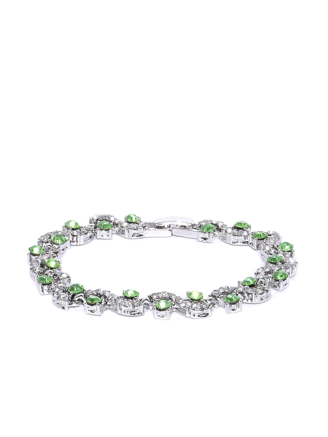 

YouBella Green Silver-Plated Stone-Studded Link Bracelet
