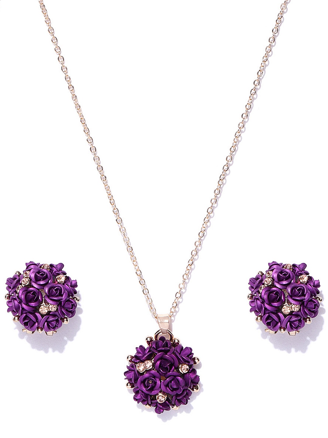 

YouBella Purple Gold-Plated Stone-Studded Floral Jewellery Set