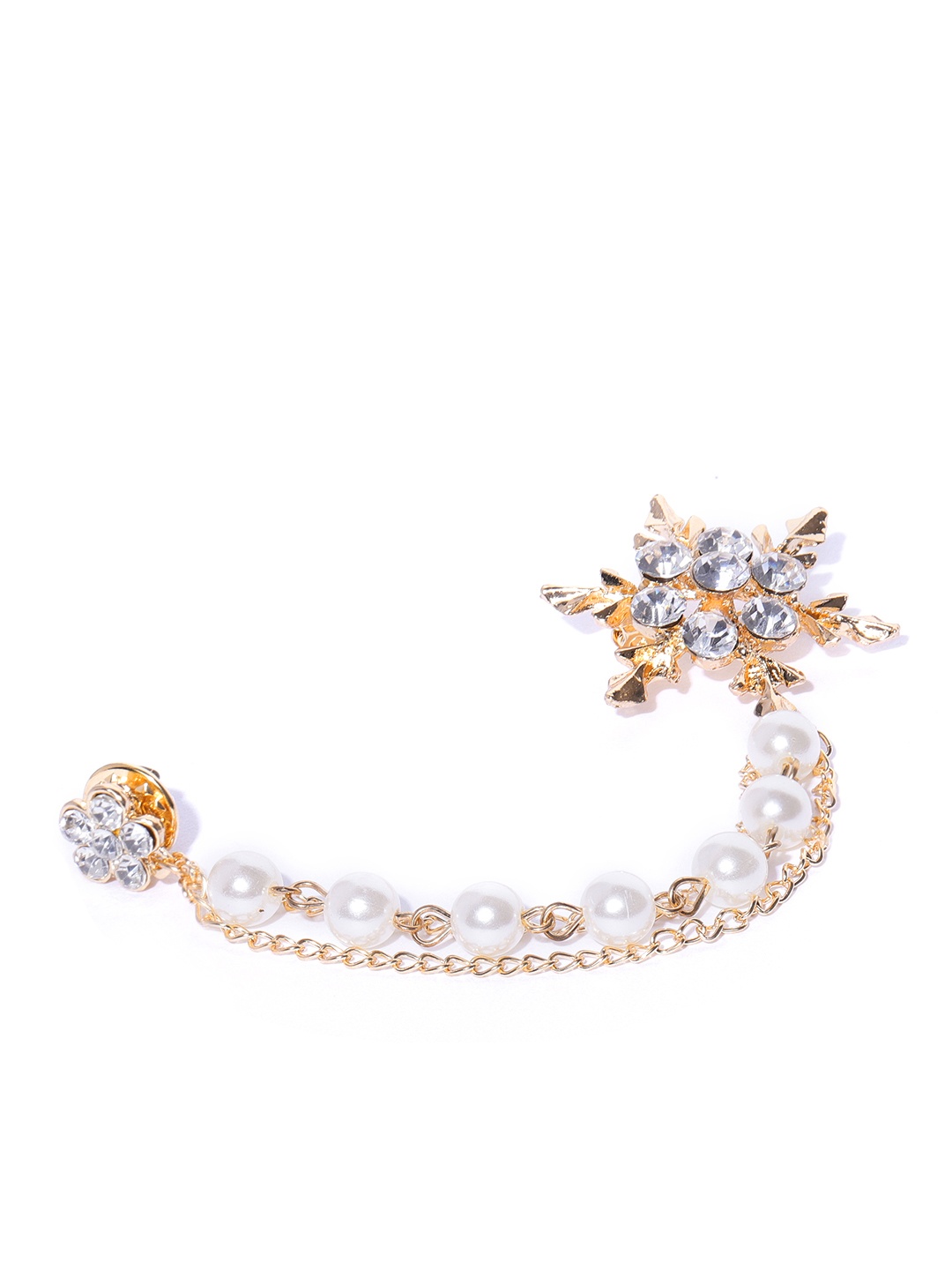 

YouBella Women White & Gold-Toned Stone-Studded & Beaded Floral Brooch