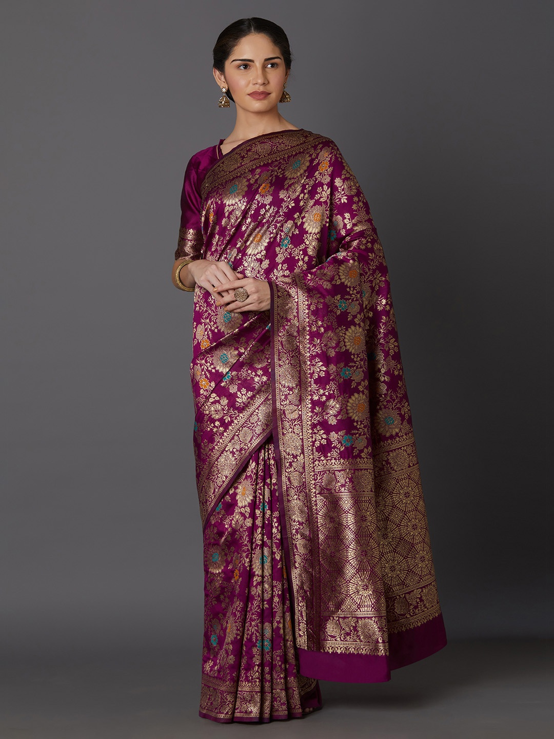 

Mitera Purple & Golden Woven Design Kanjeevaram Saree