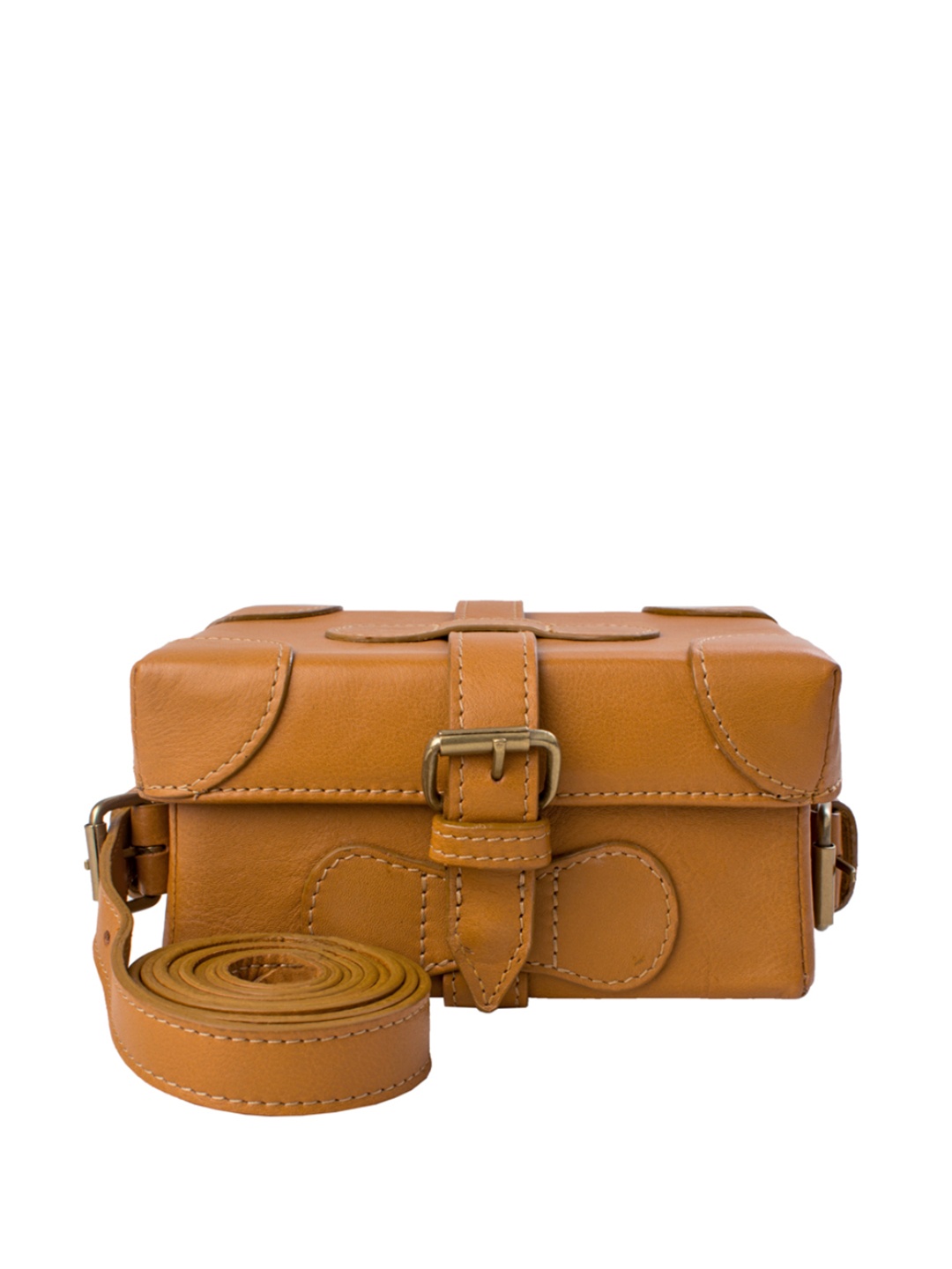 

Hidesign Tan Brown Solid Leather Sling Bag