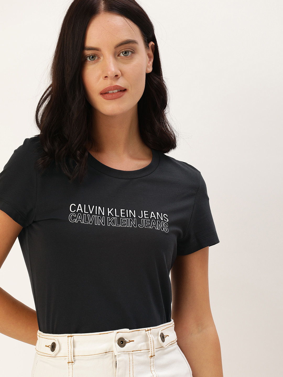 

Calvin Klein Jeans Women Black Printed Round Neck T-shirt
