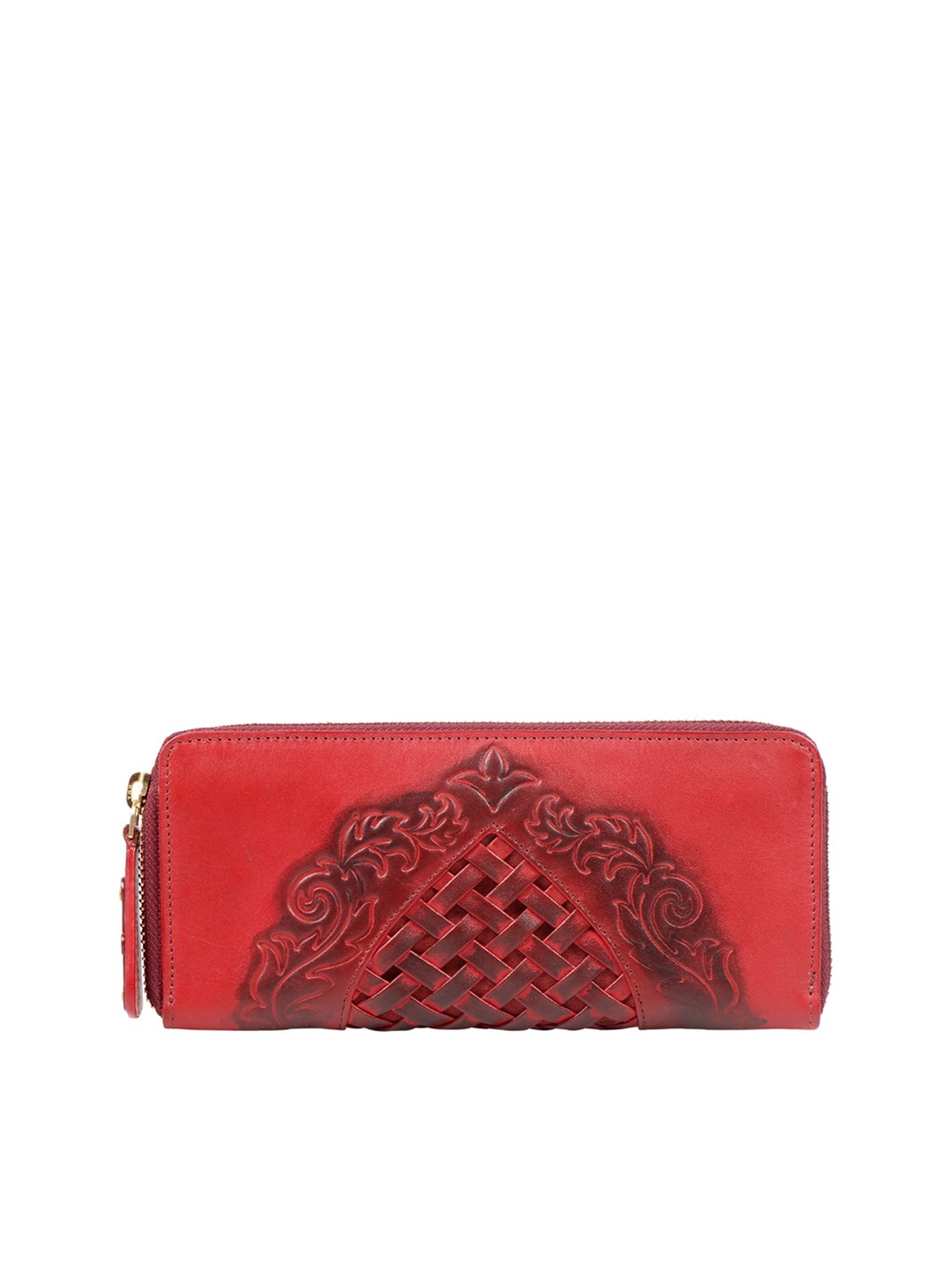 

Hidesign Women Red Self Design Leather Zip Around Wallet