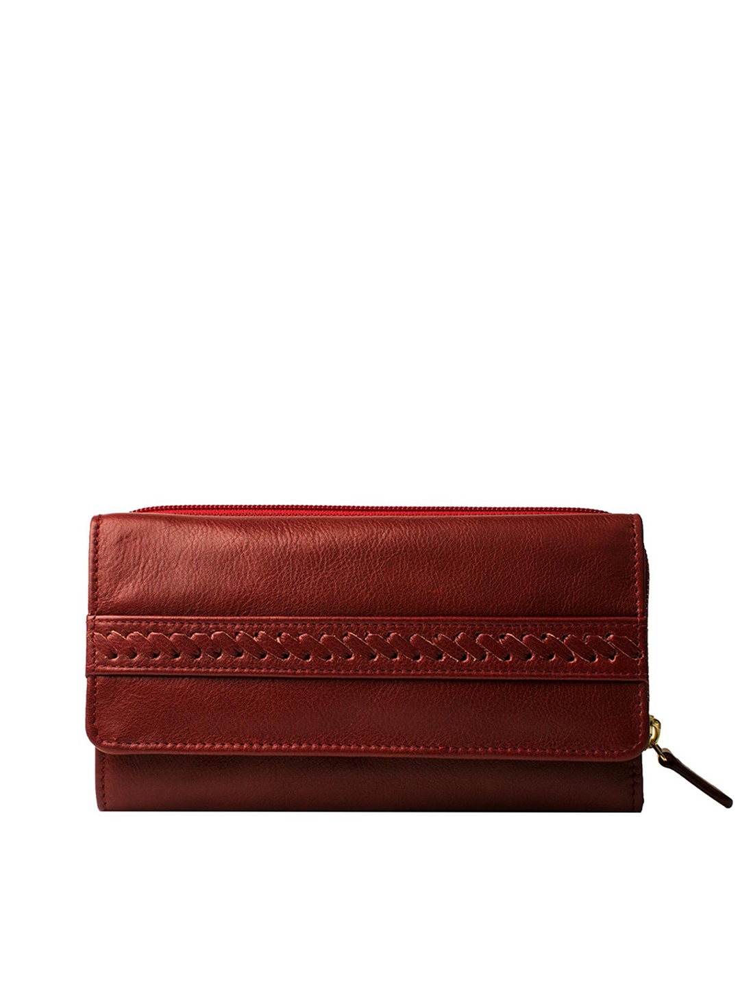 

Hidesign Women Maroon Textured Leather Zip Around Wallet