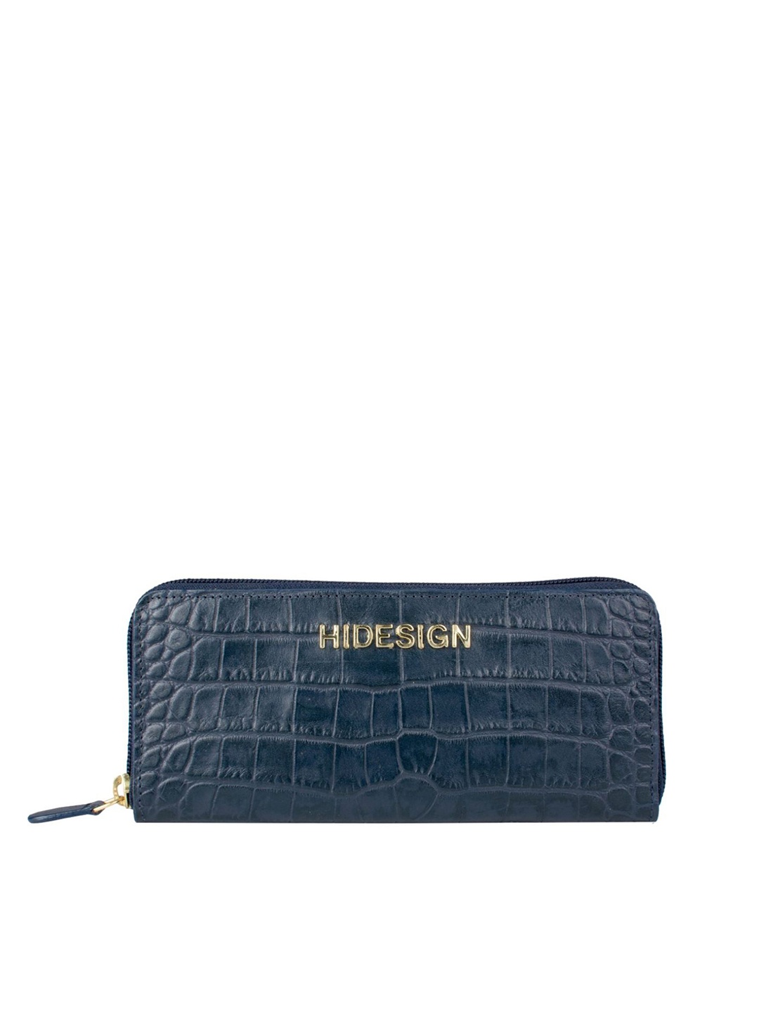 

Hidesign Women Blue Crocodile Skin Textured Leather Zip Around Wallet