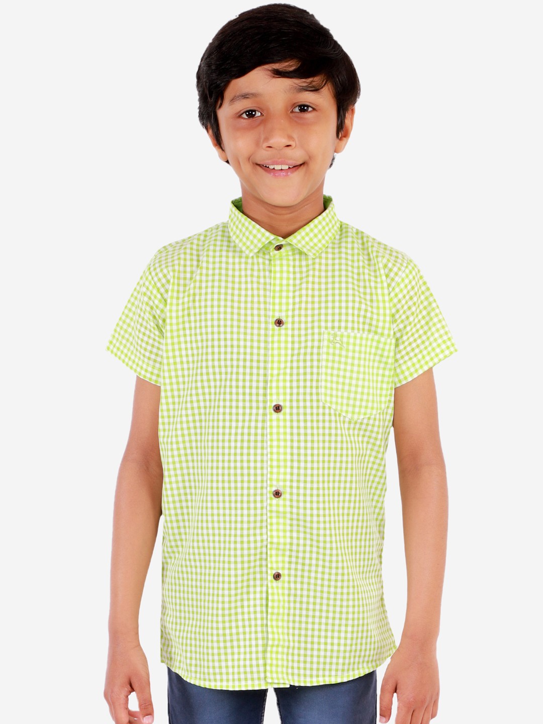 

Superminis Boys Green Regular Fit Checked Casual Shirt