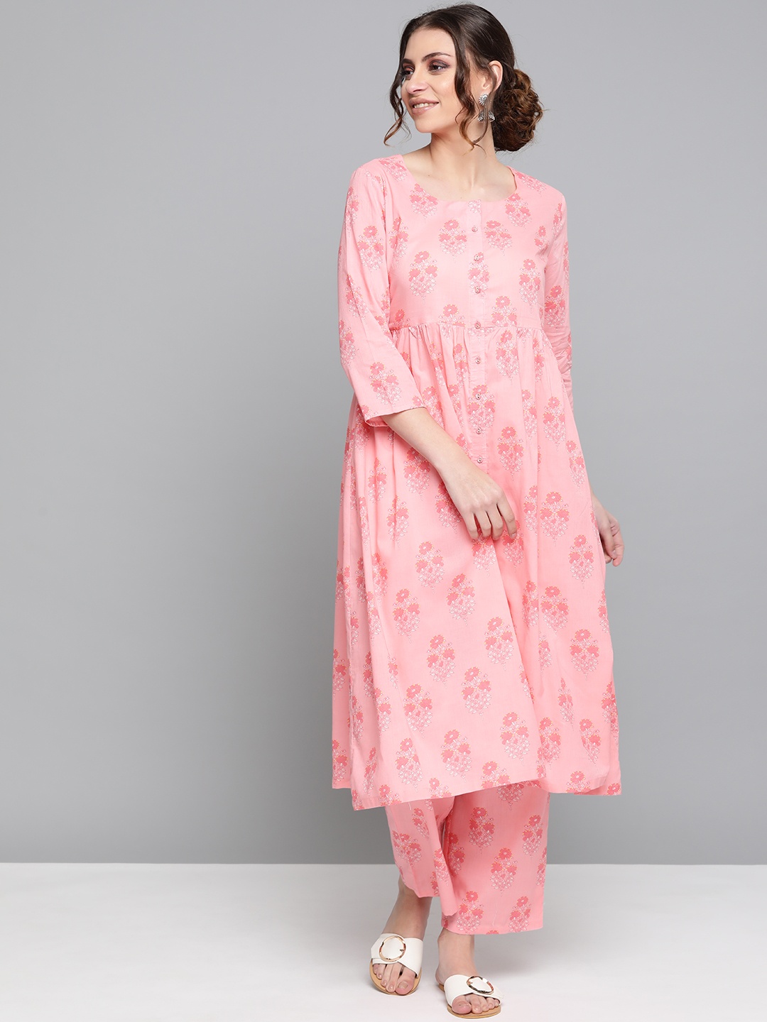 

HERE&NOW Women Pink Printed Kurta with Palazzos