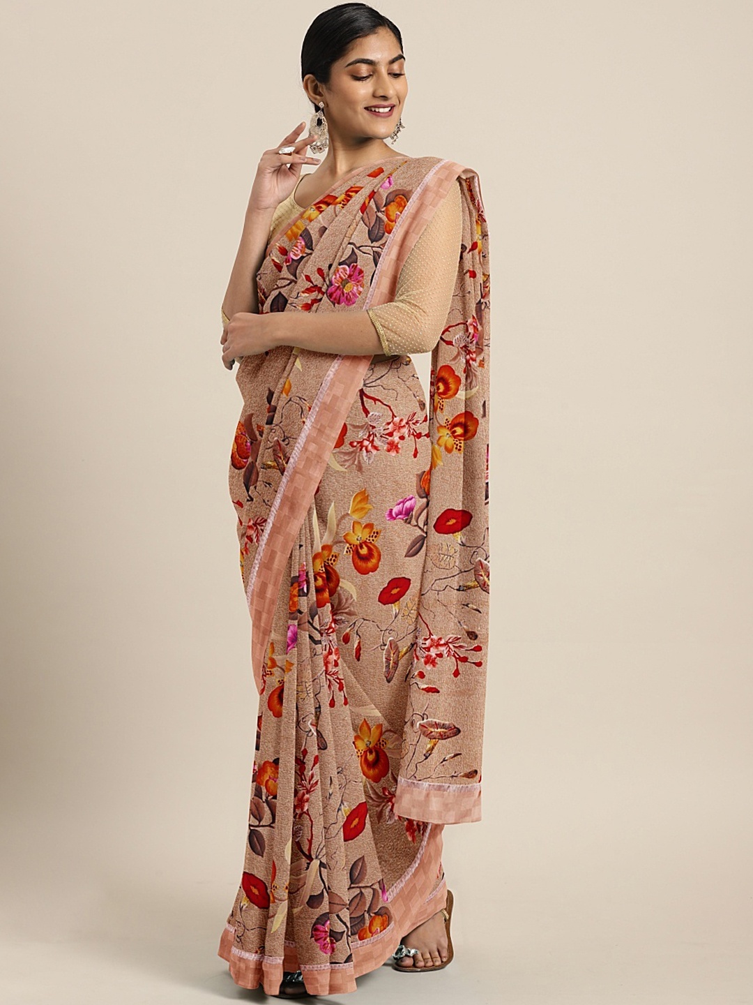 

Soch Brown & Maroon Pure Georgette Printed Saree