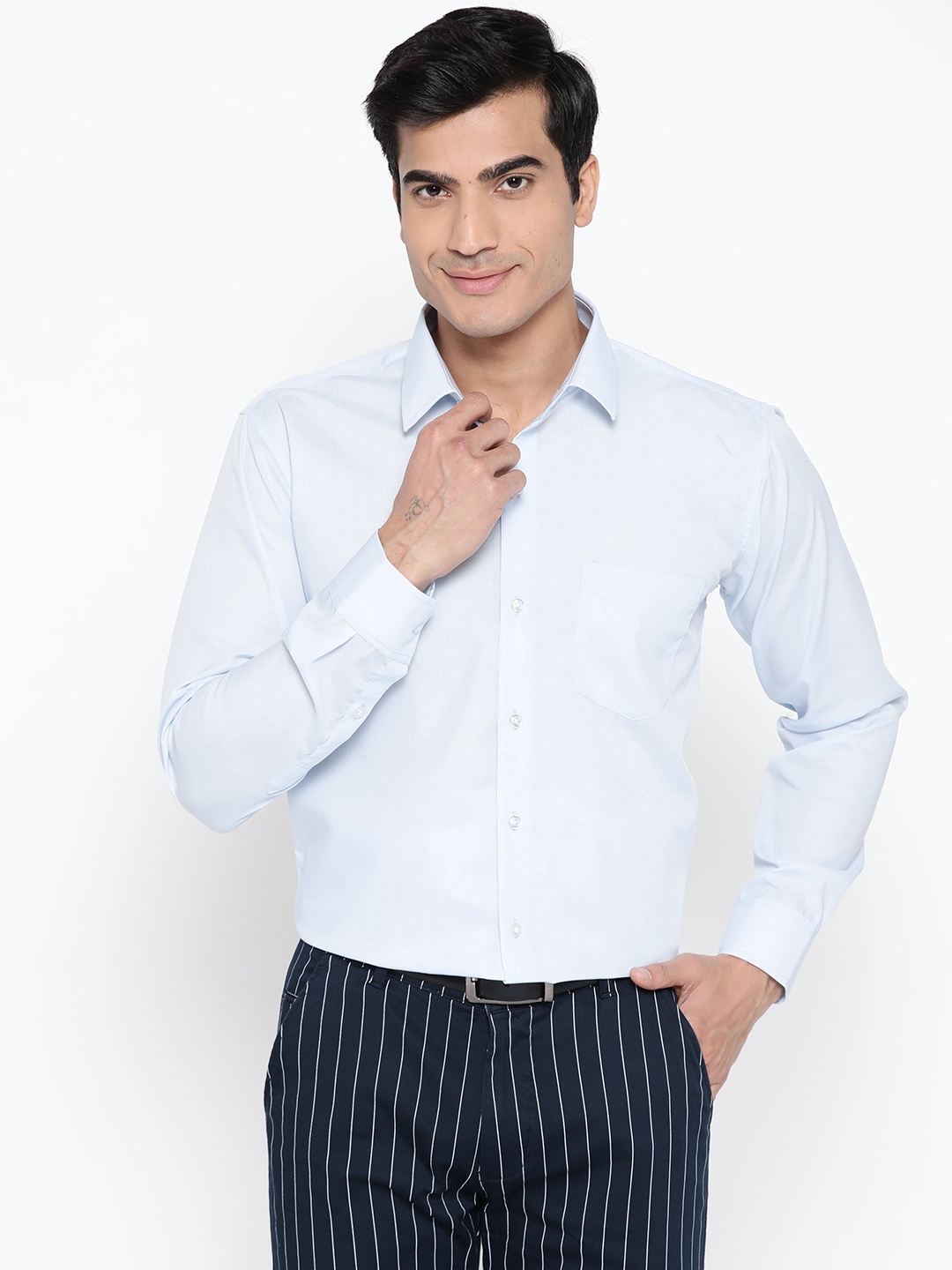 

Hancock Men Blue Premium Slim Fit Wrinkle Free Solid Formal Shirt