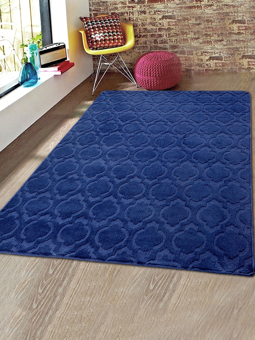 

Saral Home Navy Blue Solid Microfiber Anti-Skid Carpet