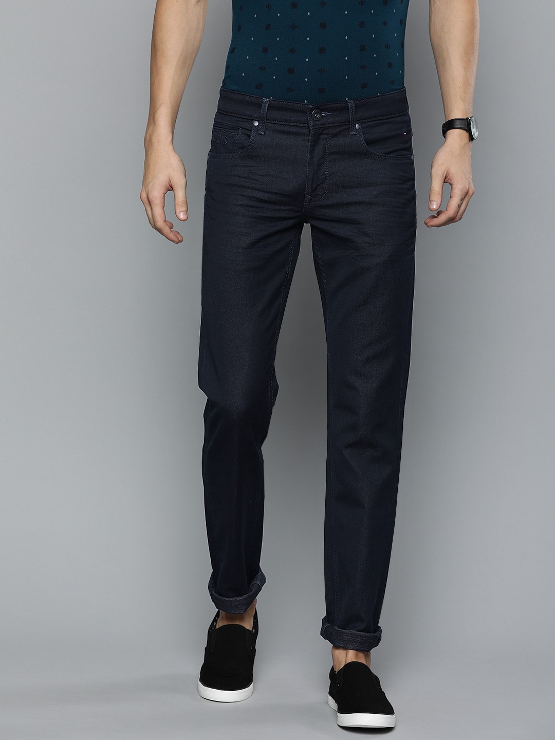 

Louis Philippe Jeans Men Blue Matt Slim Fit Low-Rise Clean Look Stretchable Jeans