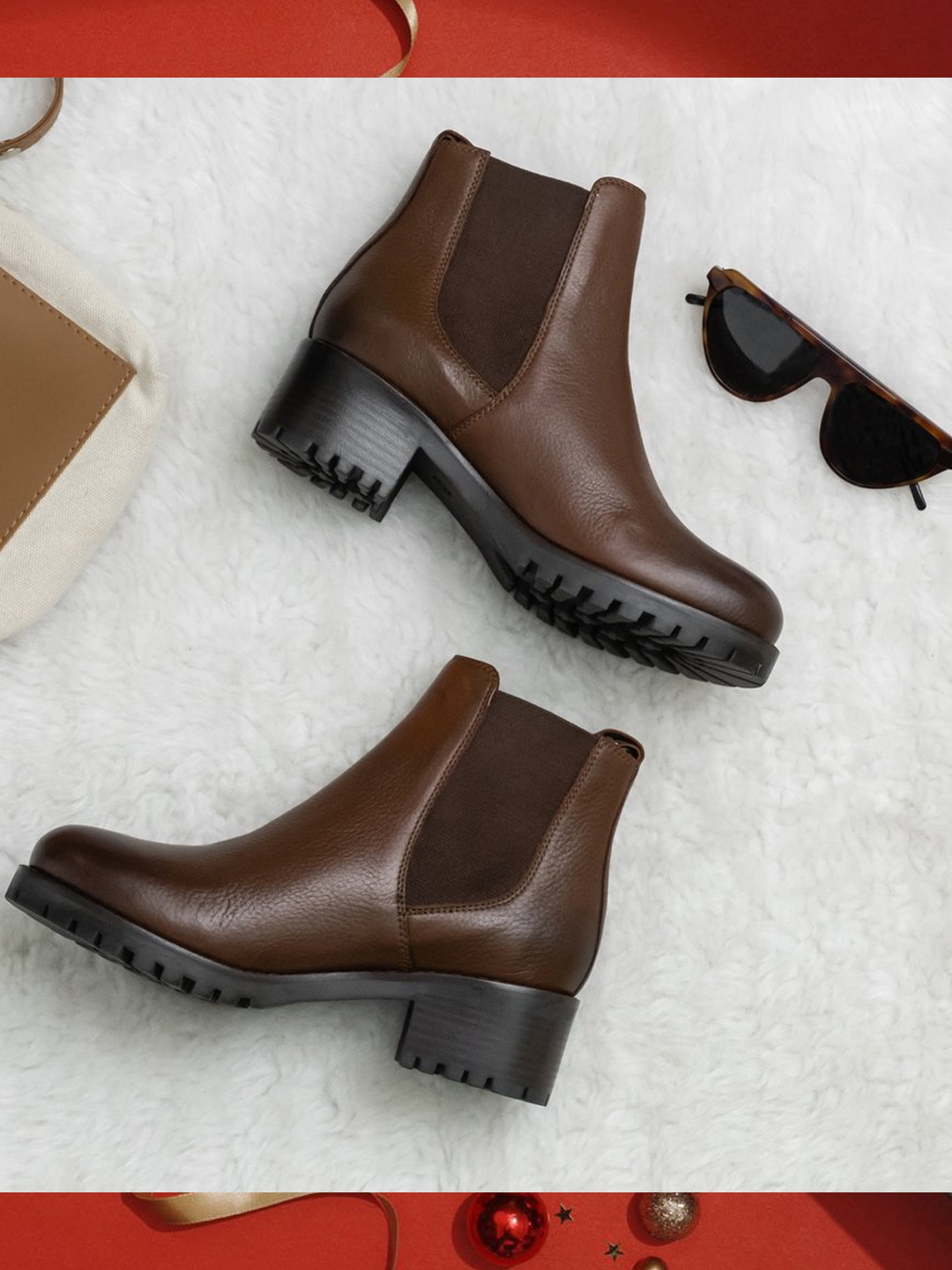 

Saint G Women Brown Solid Leather Heeled Ankle Boots