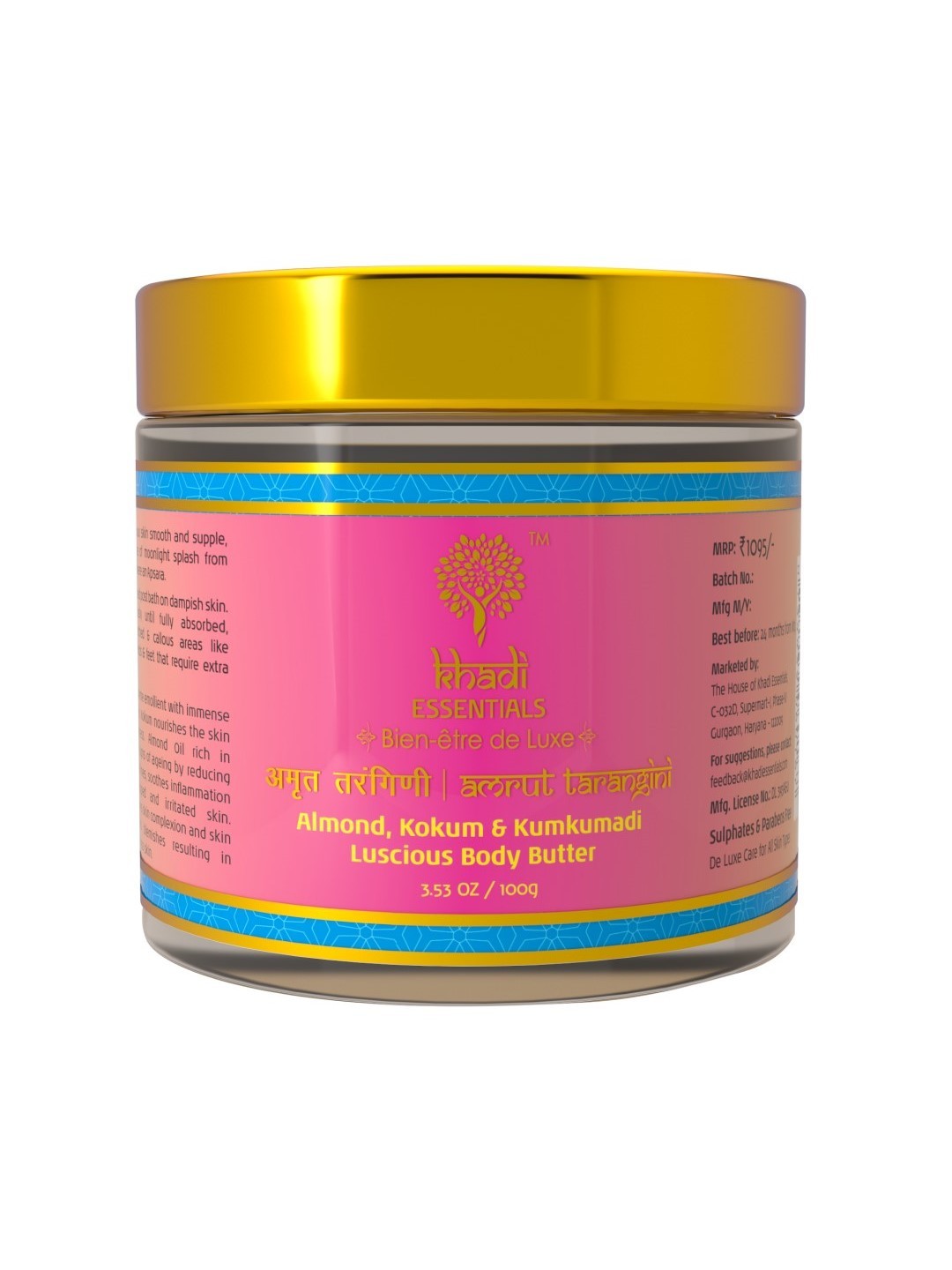 

Khadi Essentials Kumkumadi Body Butter with Saffron Almond Milk for Glowing Hydrated Skin, Blue