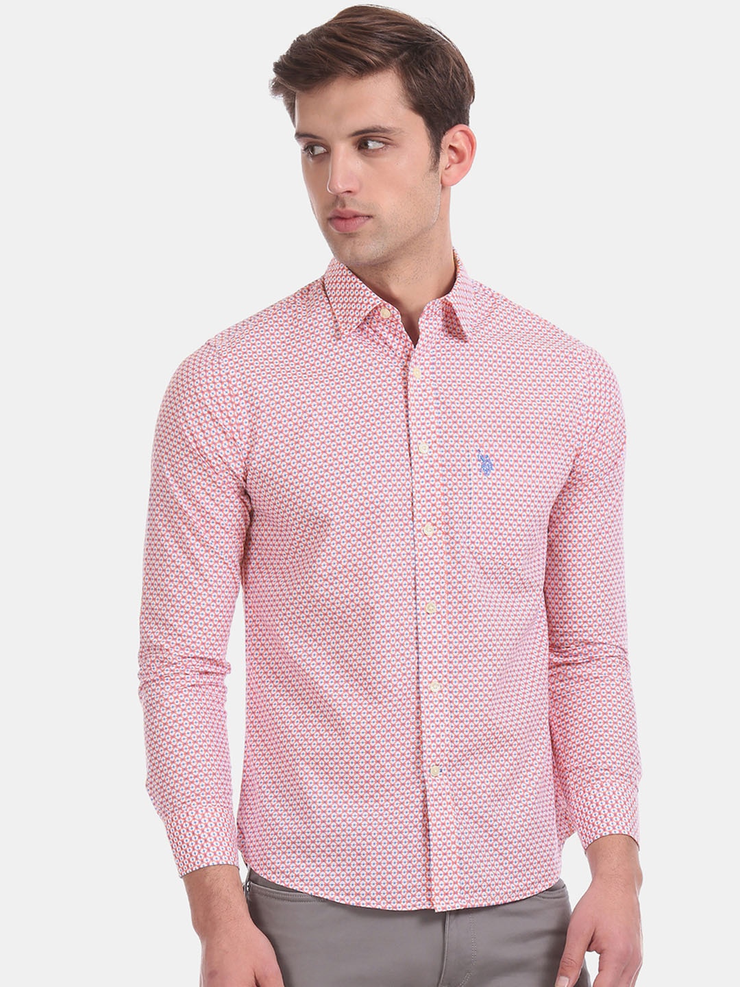 

U.S. Polo Assn. Men Pink Regular Fit Printed Casual Shirt