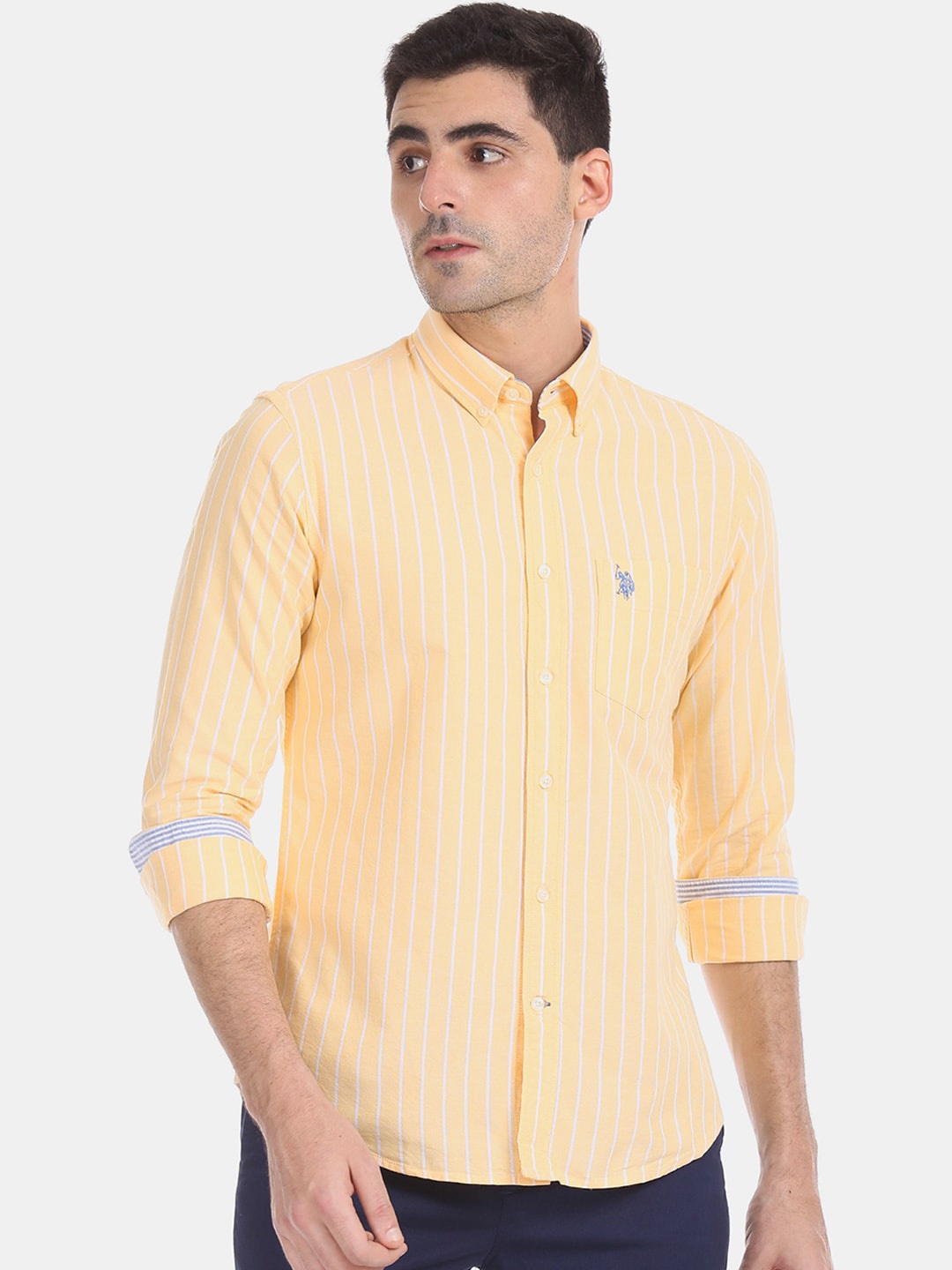 

U.S. Polo Assn. Men Yellow Regular Fit Striped Casual Shirt