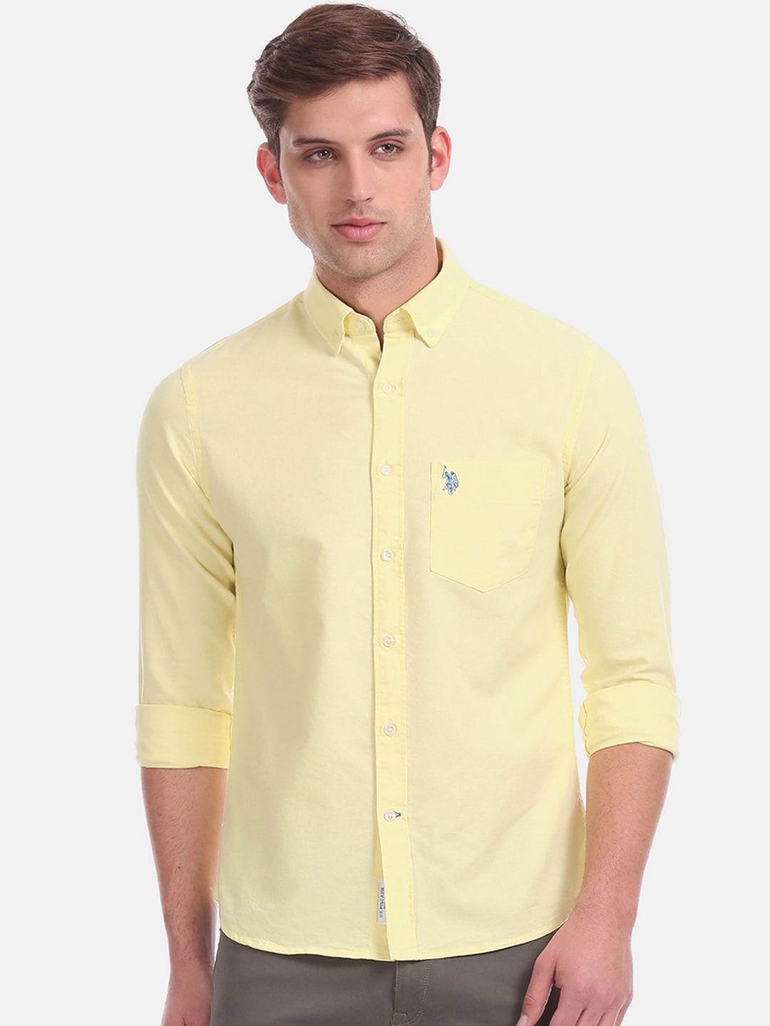 

U.S. Polo Assn. Men Yellow Regular Fit Solid Casual Shirt