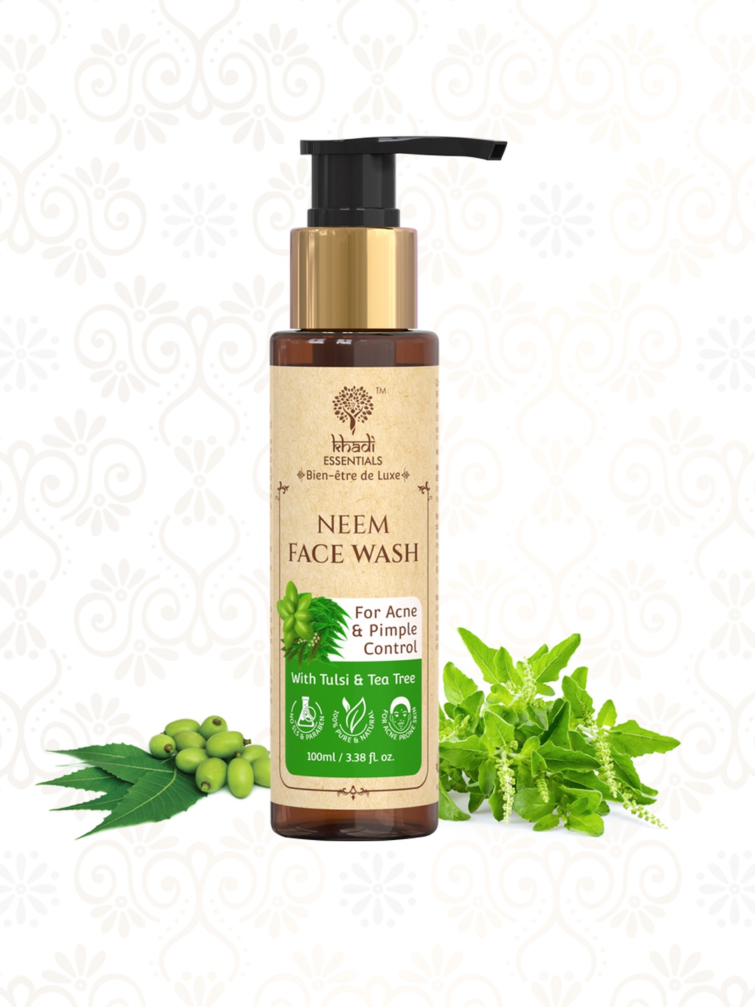 

KHADI ESSENTIALS Neem Face Wash With Tulsi & Tea Tree for Anti Acne & Oil Control - 100 ml, Green