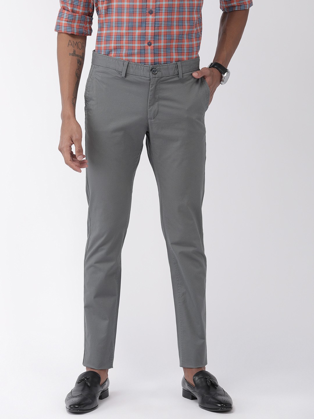 

Indian Terrain Men Grey Brooklyn Slim Fit Printed Chinos