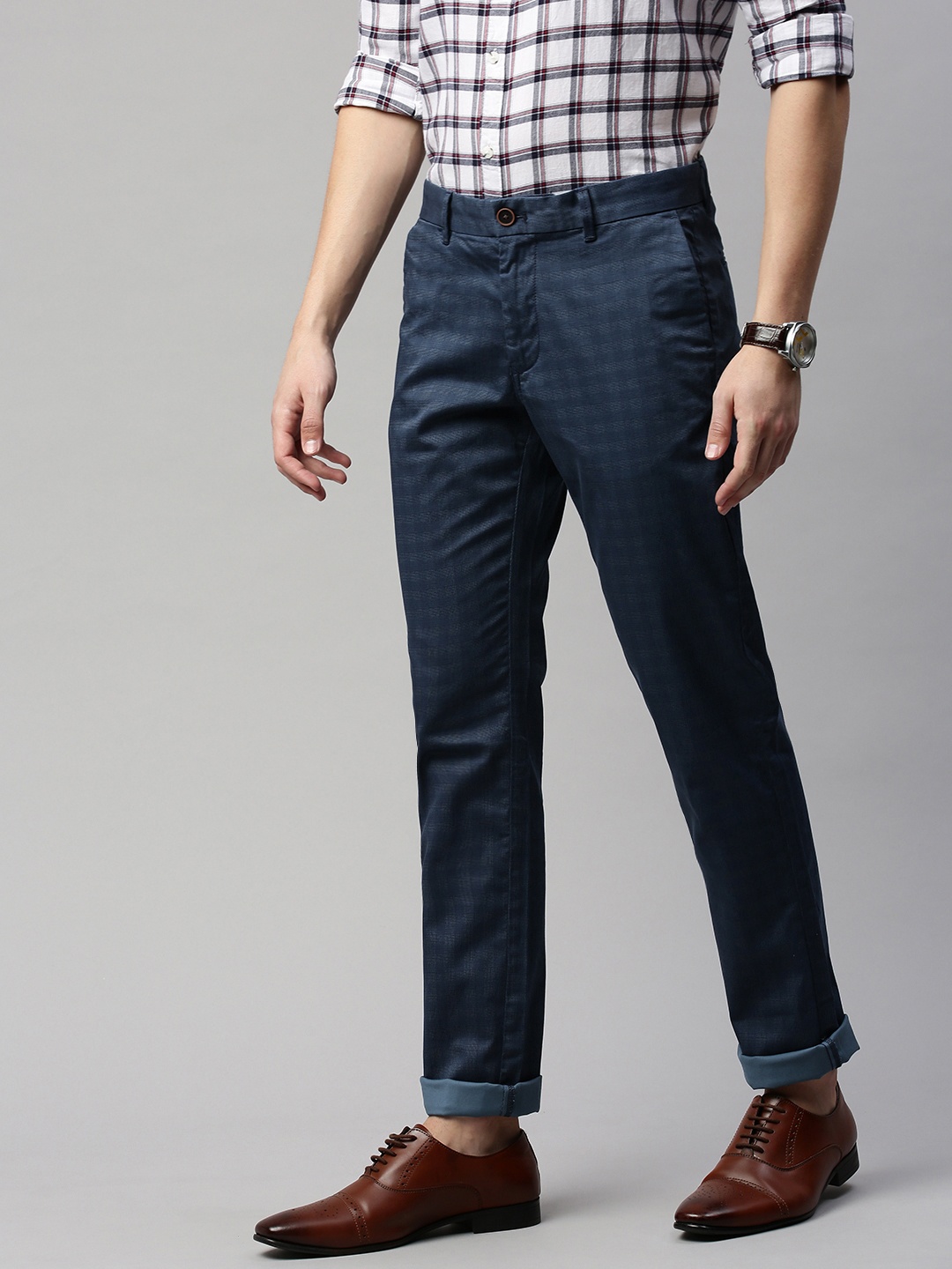 

Indian Terrain Men Blue Brooklyn Slim Fit Printed Chinos