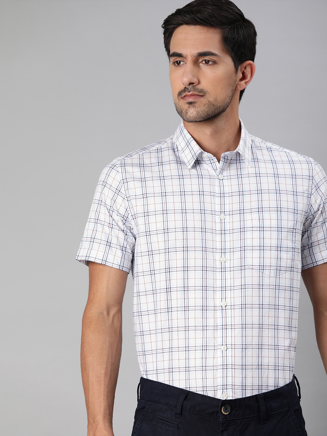 

Indian Terrain Men White & Blue Slim Fit Checked Smart Casual Shirt