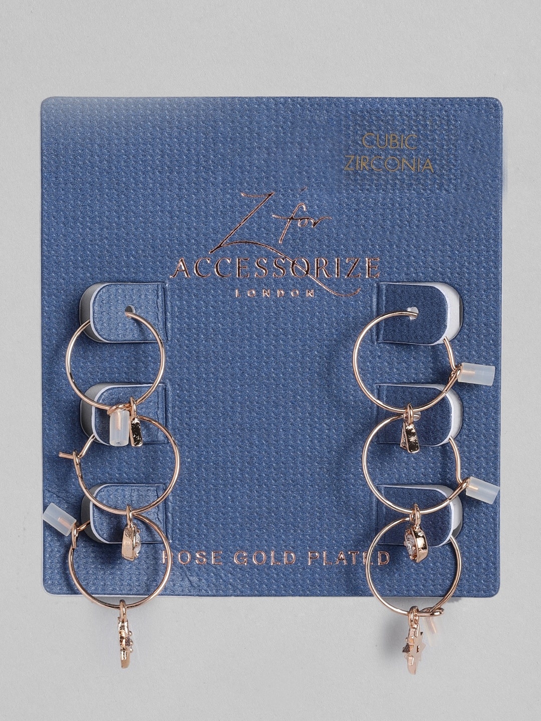 

Accessorize Set of 3 Rose Gold-Plated CZ Studded Circular Hoop Earrings