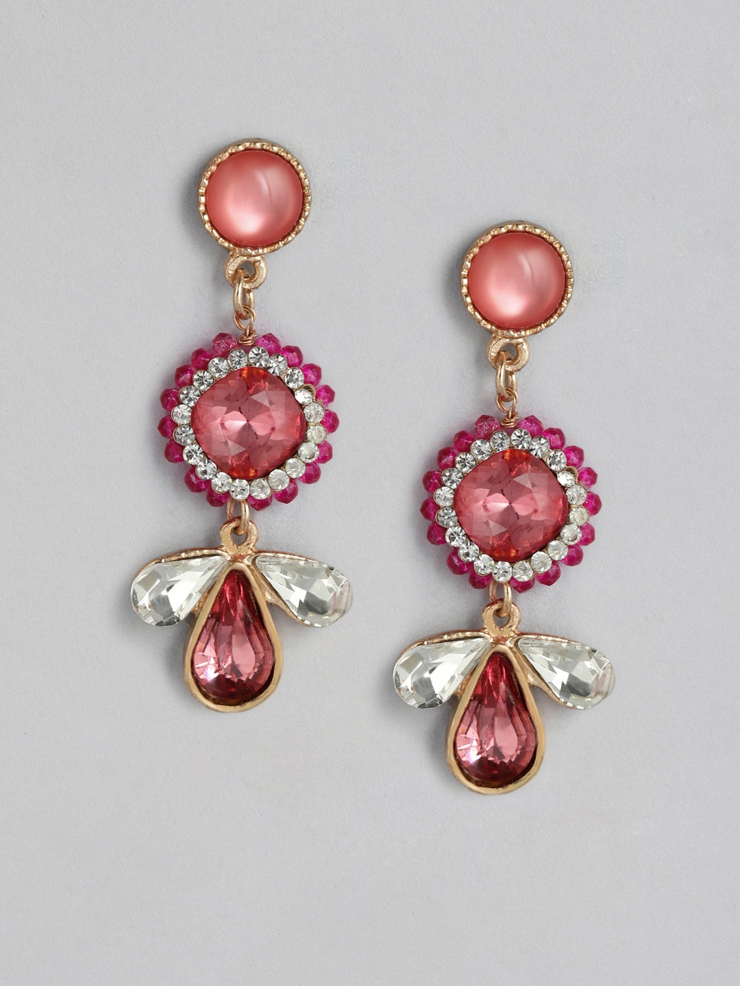 

Accessorize Pink & Gold-Toned Stone-Studded Contemporary Drop Earrings