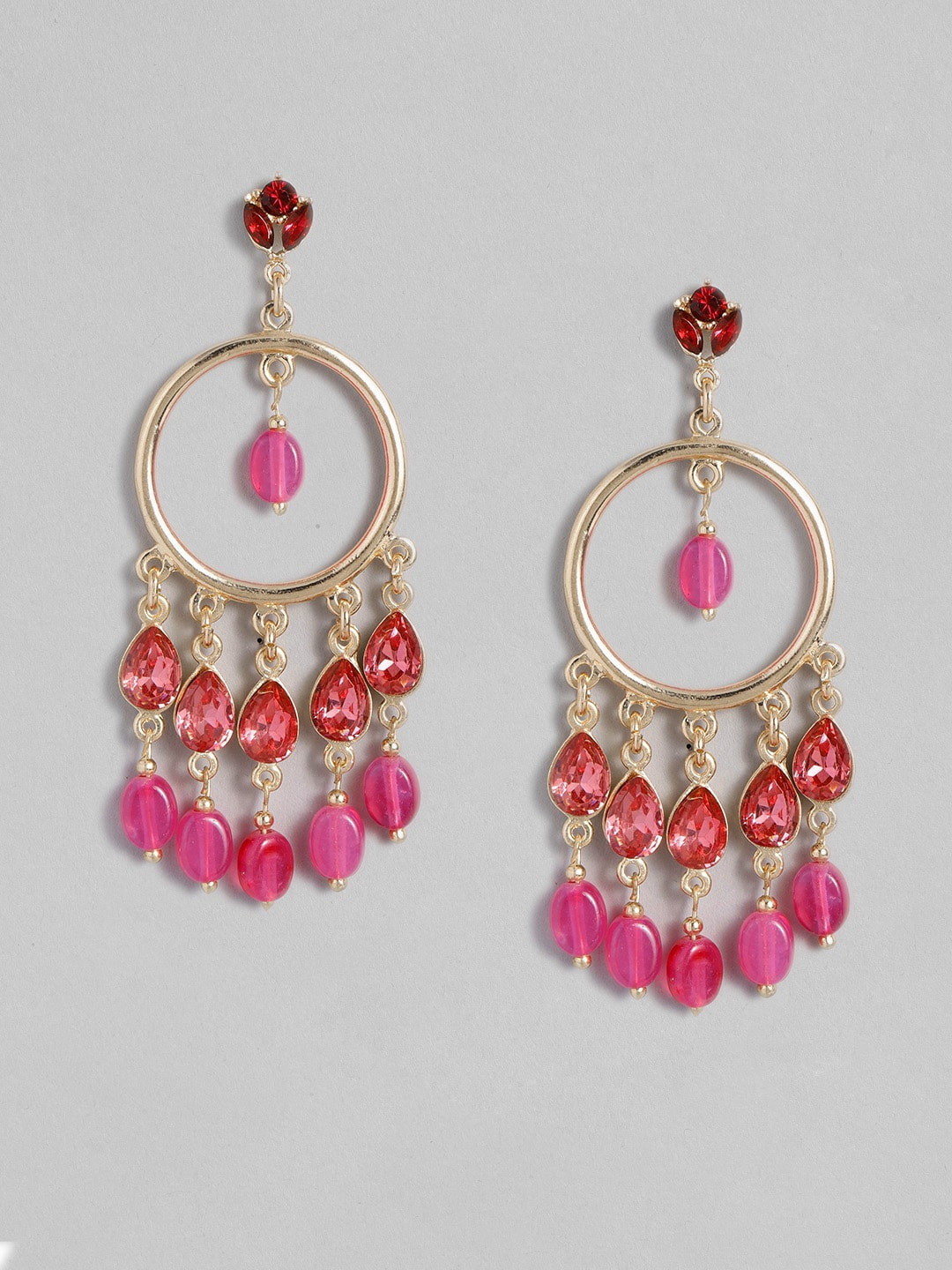 

Accessorize Fuchsia & Gold-Toned Contemporary Chandelier Drop Earrings