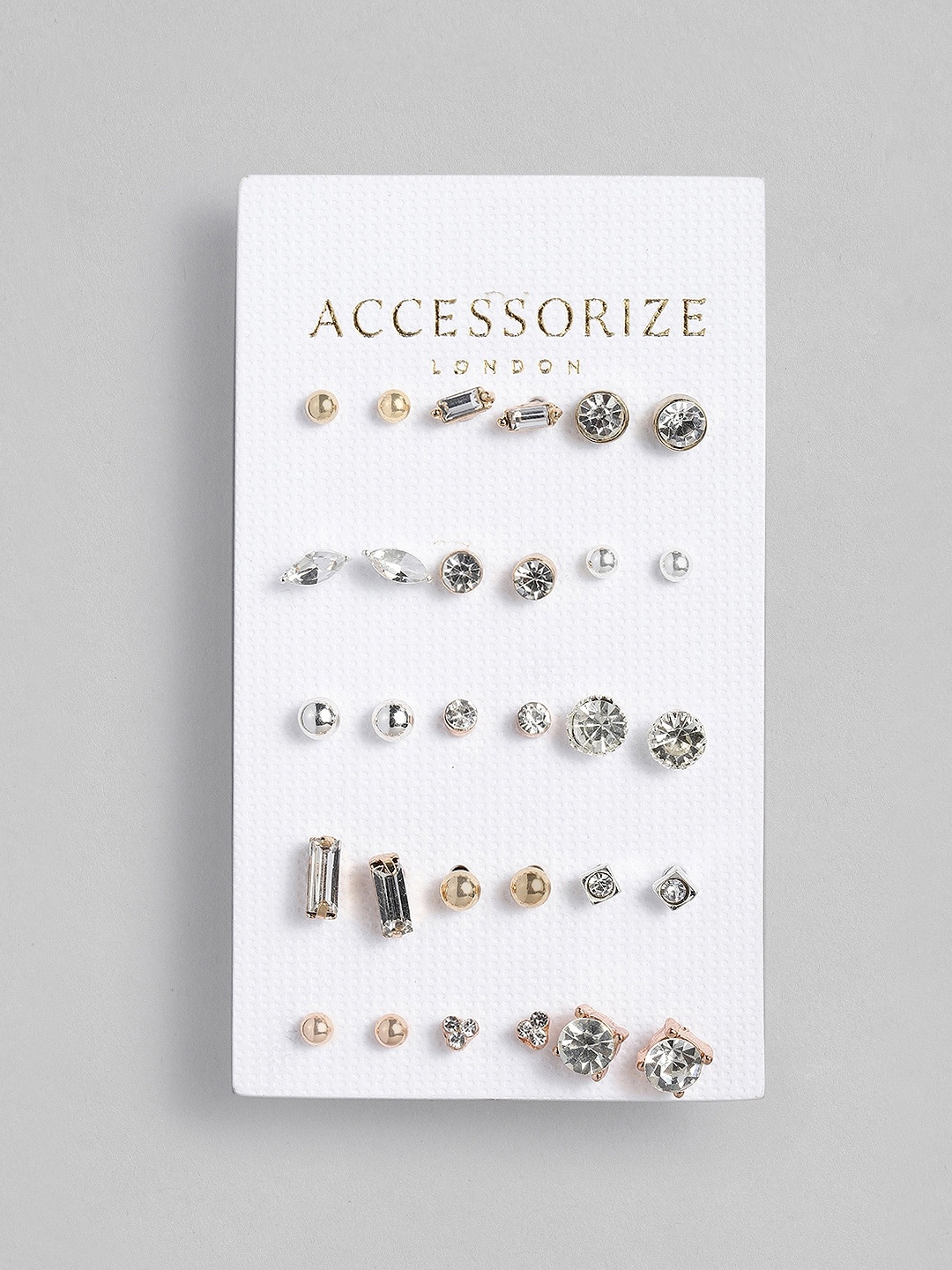 

Accessorize London Women Pack of 15 Sparkle Stone Stud Set Earrings, Metallic