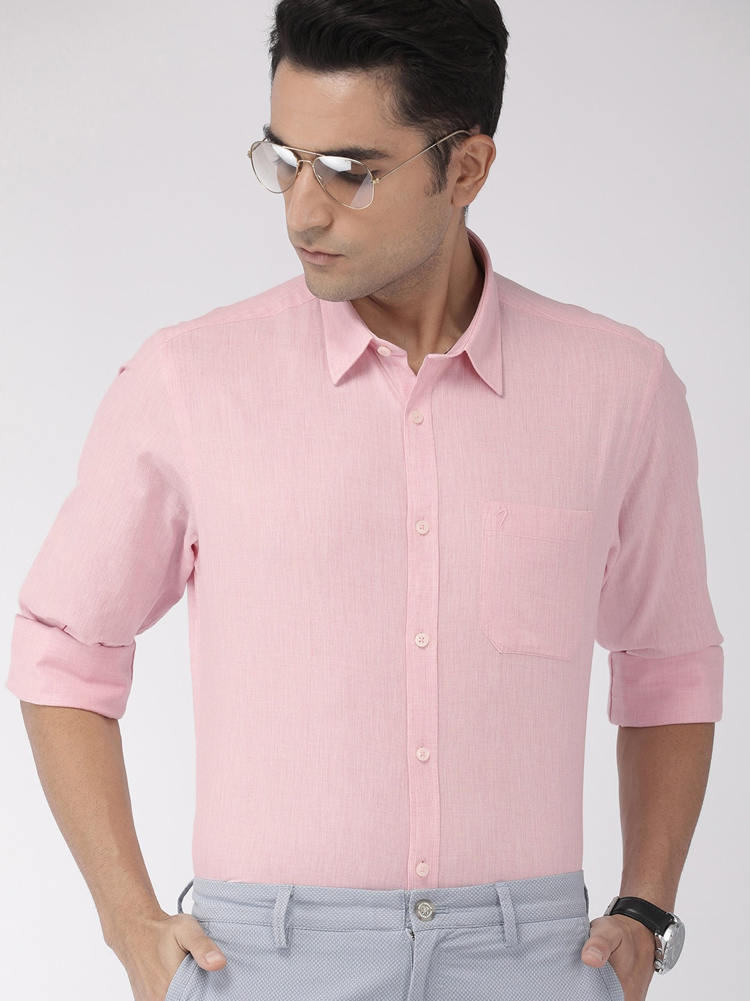 

Indian Terrain Men Pink Slim Fit Solid Smart Casual Shirt