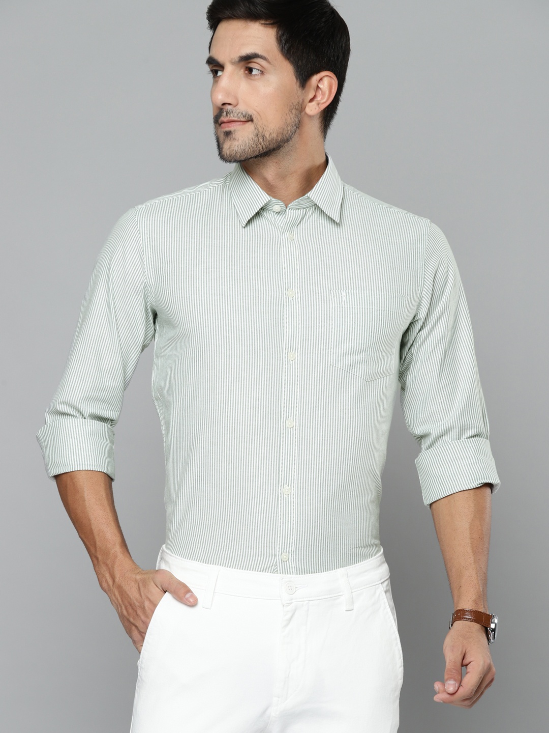 

Indian Terrain Men Green Slim Fit Striped Casual Shirt