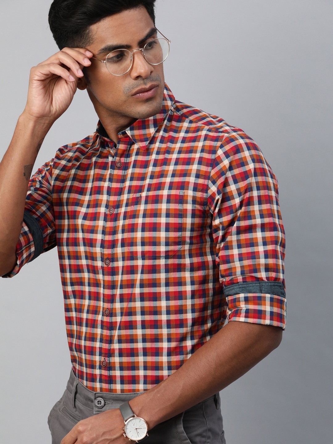 

Indian Terrain Men Brown & Red Chiseled Regular Fit Checked Smart Casual Shirt